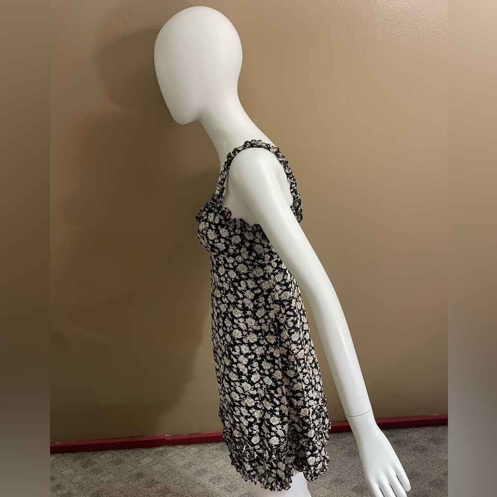 Rare Anna Sui Floral 90s Mini Dress Size 2 Fashion 8212143 Black Flowers Dogwood - Picture 3 of 12